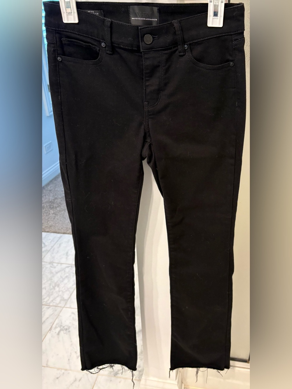 White House Black Market Mid Rise Bootcut Raw Hem Dark Black Size 2